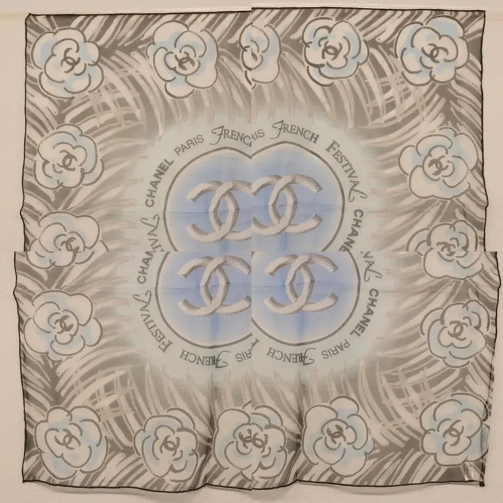 Chanel CC Silk Gray Scarf